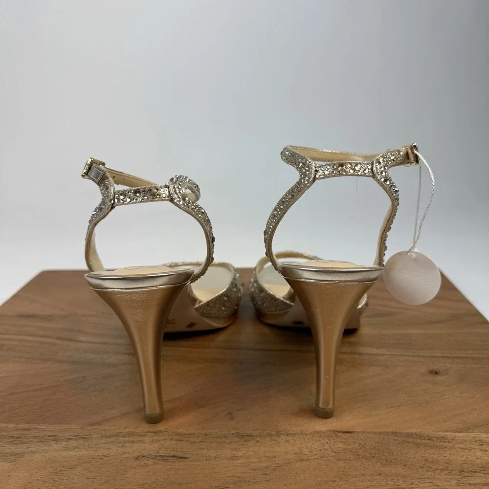 New Womens Jessica‎ Simpson Jarilyn Gold Rhinestone Heel Sandals Size 9 M